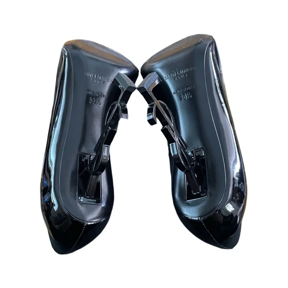 Saint Laurent Women's Black Nero Black Point Toe Vernice‎ Lucido Heels Size 38.5